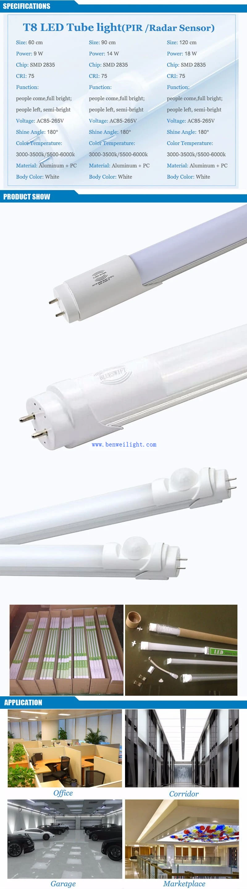 High Lumen Tube With Motion Sensor application