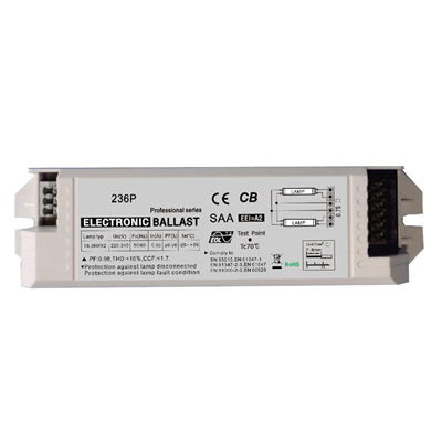 2x36W T8 Electronic Ballast: PF>0,98, calidad superior